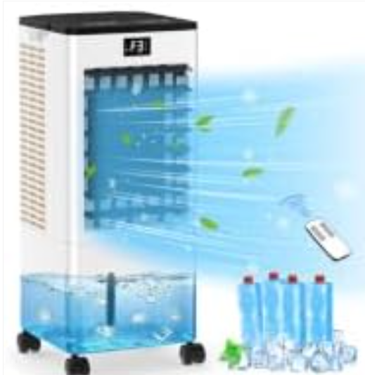 60W Air Cooler with LED Display, 3 Modes, 8L Water Tank, 12-Hour Timer, 60°/120° Oscillation, Touch & Remote Control, Includes 4 Ice Boxes, Low Noise