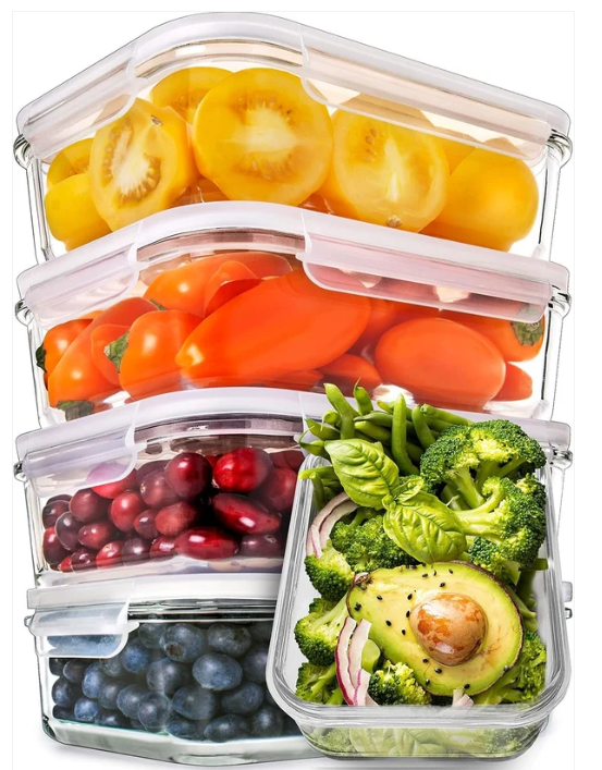 [5-Pack] Food Prep & Storage Glass Containers with Lids - Airtight Glass Meal Prep Containers Reusable